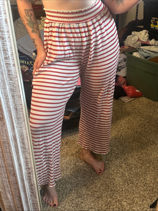 Beach Riot Pants - Beach Riot Striped Wide-Leg Lounge Pants - Red and White